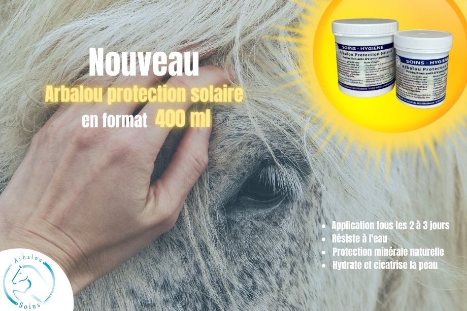 Nouvelle taille pour la crème solaire pour chevaux chez Arbalou Soins.